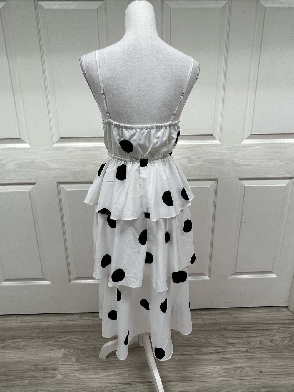 O.P.T. Polka Dot Tiered Midi Dress White Black Size S NWT - Picture 7 of 11